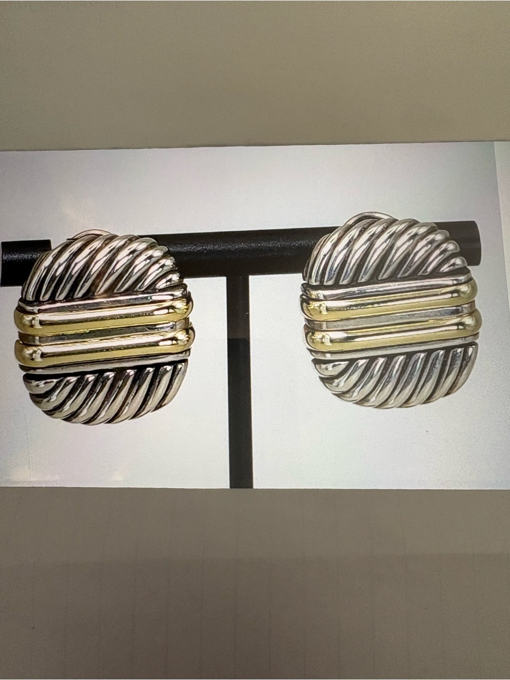 David Yurman Sterling and 14K gold cable clip on pierced earrings